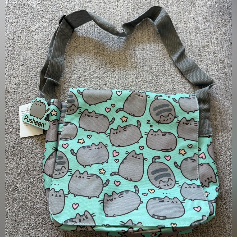 Pusheen Mint Green and Gray Cat Pattern Bag